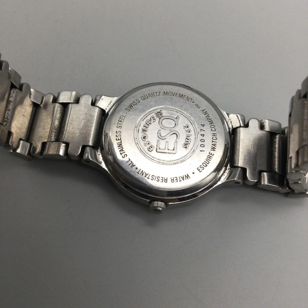 ESQ Movado Swiss Womens Watch 26mm Blue Dial Silver Tone Date New Battery 7.25